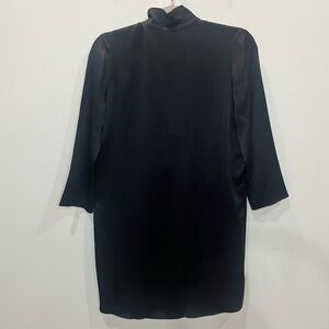 Vince Mock Neck 3/4 Sleeve Mini Dress 100%‎ Silk Size XSmall Black